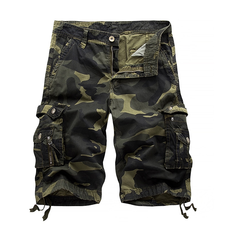 Men's Cargo Shorts Hiking Shorts Leg Drawstring Multi Pocket Multiple Pockets Camouflage Outdoor Breathable Knee Length Casual Daily Streetwear Stylish Black Green Camouflage Blue Micro-elastic2