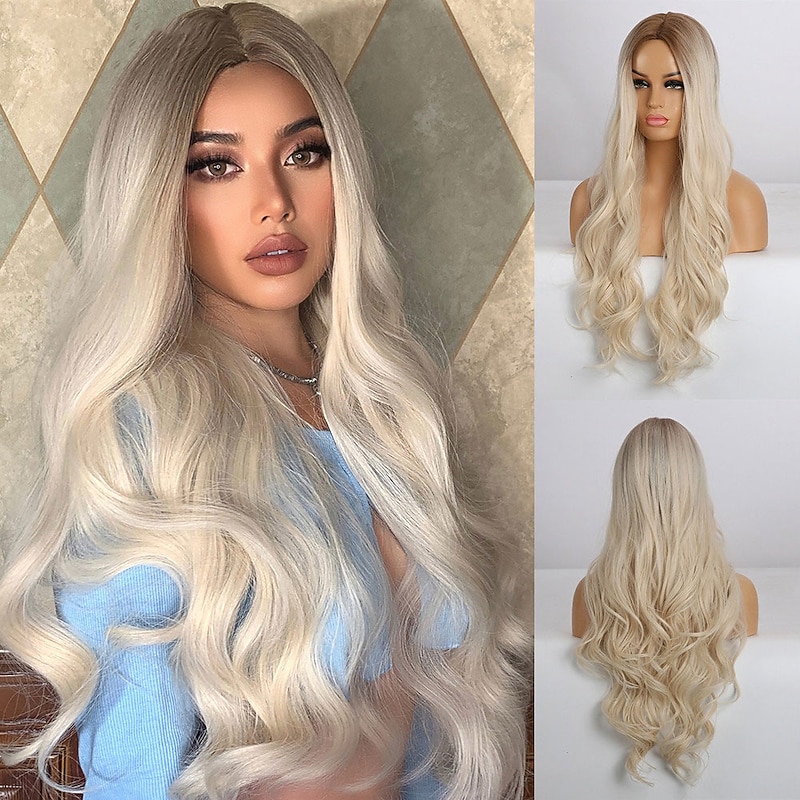 Synthetic Wig Wavy Middle Part Wig Long A24 Synthetic Hair Women's Soft Party Easy to Carry Blonde Pink Black barbiecore Wigs