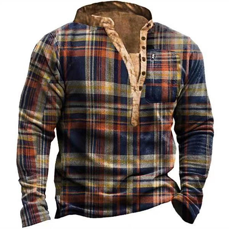 Men's Plaid Graphic Prints Sweatshirt Pullover Long Sleeve Sweatshirt V Neck Henley Collar Designer Basic Casual 3D Print Sports & Outdoor Casual Daily Print Spring &  Fall