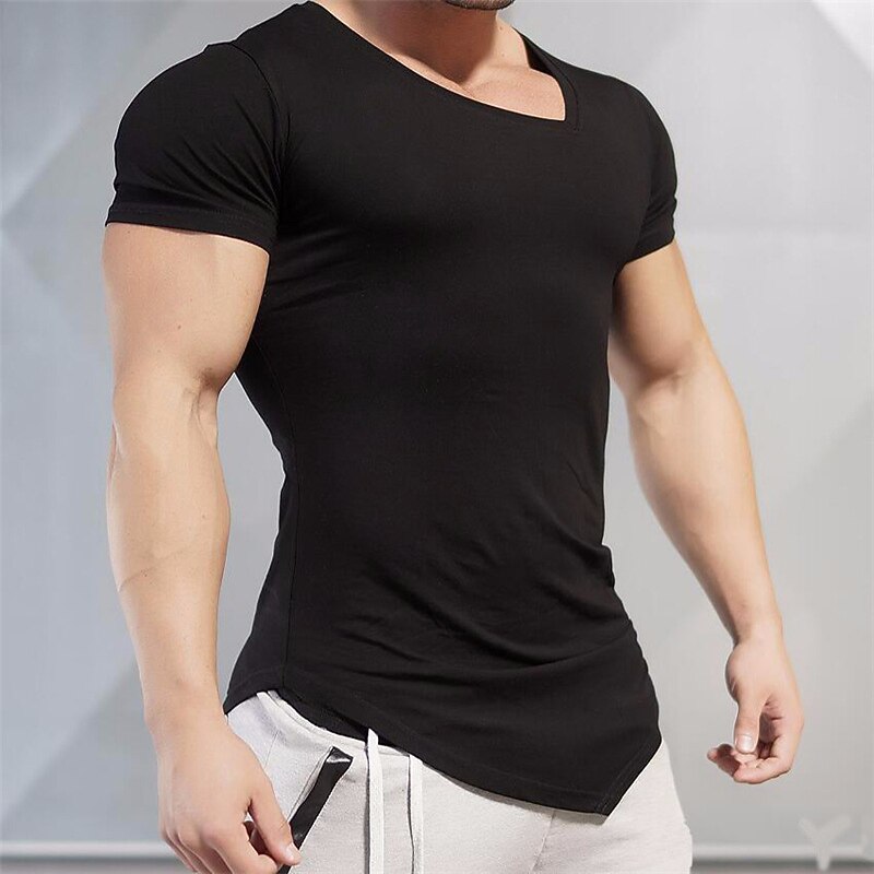 Men's T Shirt Short Sleeve V Neck Summer Plain Sports Fashion Lightweight Vacation Casual Holiday Black White Top Tee for Men3