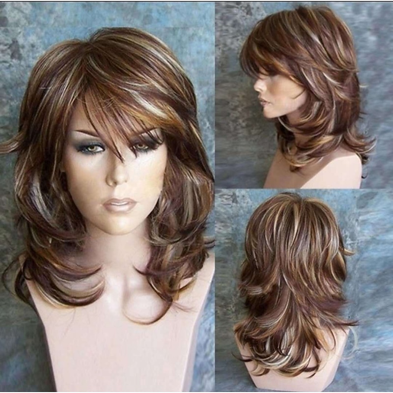 Brown Wigs for Women Synthetic Wig Curly Minaj Layered Haircut Wig Long Medium Brown Strawberry Blonde Synthetic Hair for Party Daily2
