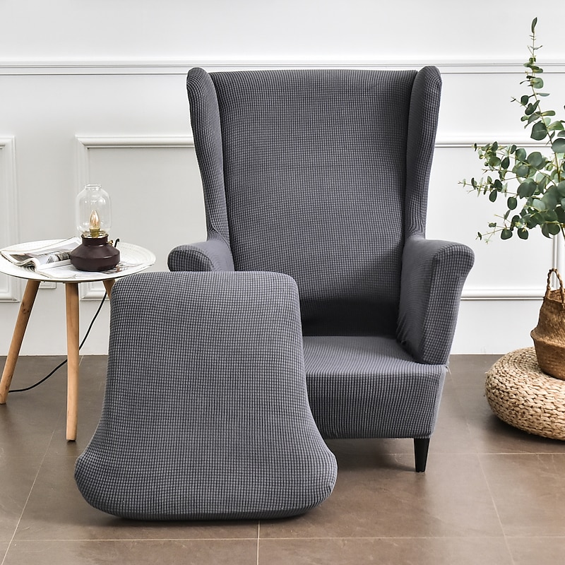 Stretch Wing Chair Slipcover with Seat Cover Spandex Sofa Covers Wingback Armchair Covers Solid Furniture Protector for Living Room Strandmon Chair Cover2