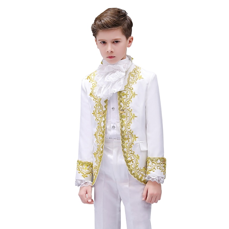 3 Pieces Ring Bearer Suit Boys Kids Suit Formal Suit Suit & Blazer Clothing Set Party Special Occasion Vintage Cool Formal Graphic Jacquard Black White Red Polyester3