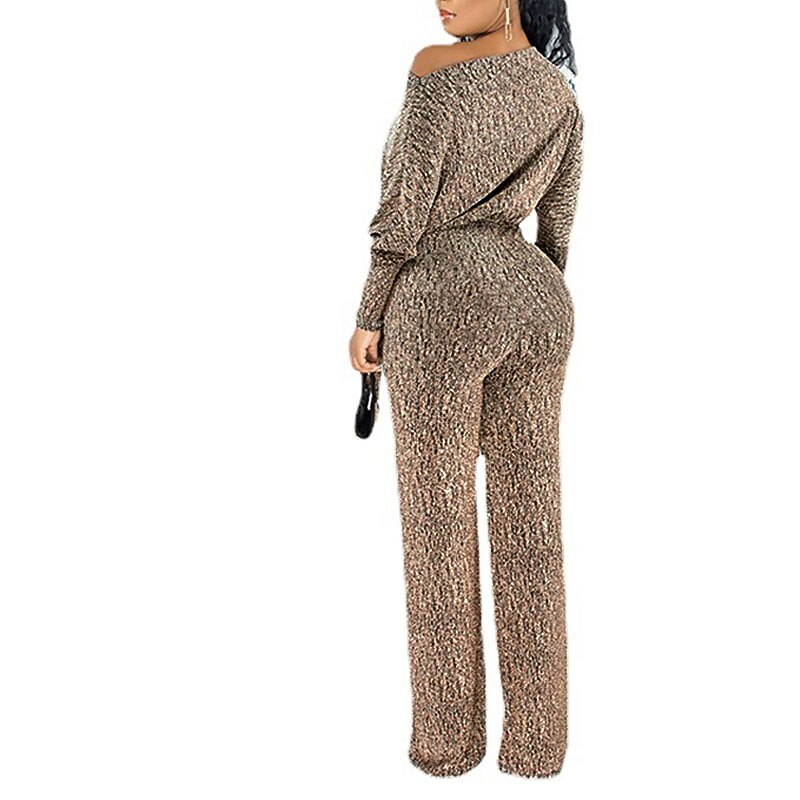 Women's Jumpsuit Sparkly Lace up Solid Color One Shoulder Casual Daily Party Street Wide Leg Regular Fit Long Sleeve Gold S M L Spring3