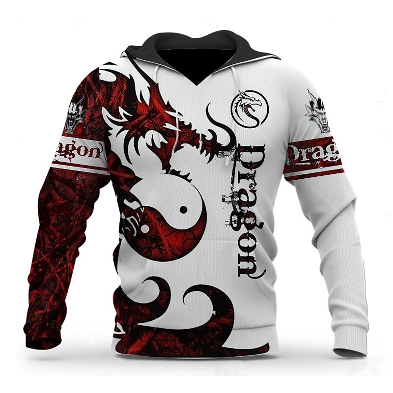 Men's Graphic Animal Dragon Hoodie Hoodies Sweatshirt Streetwear Designer Long Sleeve Hooded Sports & Outdoor Daily Wine Red Pink Print Spring &  Fall Designer3