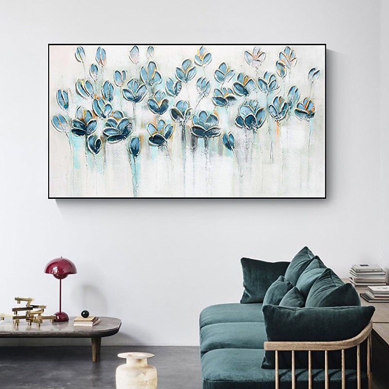 Oil Painting Handmade Hand Painted Wall Art Modern Abstract Blue Texture Flowers Home Decoration Decor Rolled Canvas No Frame Unstretched4