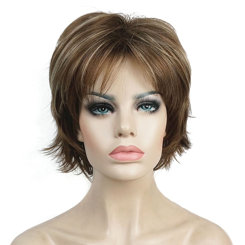 Karen Wig Short Layer Long Hair Fully Synthetic Wig 12TT26 Brown Highlights2