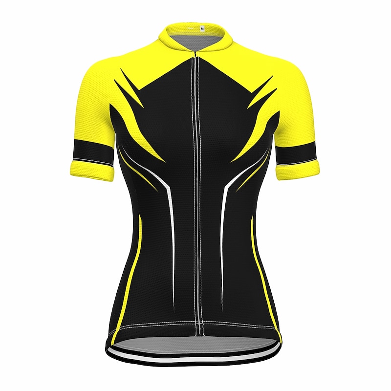 Women's Cycling Jersey Geometric Short Sleeve Bike Jersey Top with 3 Rear Pockets Mountain Bike MTB Road Bike Cycling Quick Dry Reflective Strips Back Pocket Moisture Wicking Sports Yellow Red Blue3