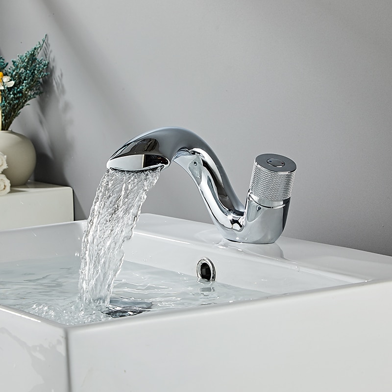Waterfall Bathroom Sink Mixer Faucet, Mono Wash Basin Single Handle Basin Taps, Monobloc Vessel Water Brass Tap Deck Mounted with Hot and Cold Hose2