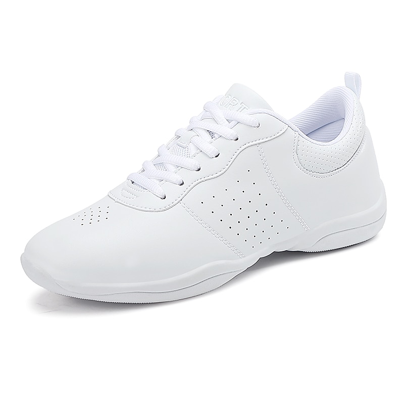 Women's Men's Children's White Faux Leather Dance Sneakers, Lightweight Lace-Up Shoes with Non-Slip Sole, Perfect for Jazz, Hip-Hop, and Ballroom Dancing