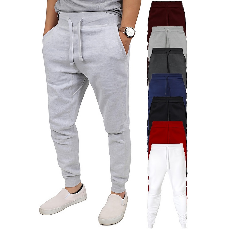 Men's Fleece Pants Sweatpants Joggers Winter Pants Trousers Pocket Drawstring Elastic Waist Solid Color Warm Full Length Daily Casual Plus velvet Loose Fit Light gray-pure light board Dark gray-light