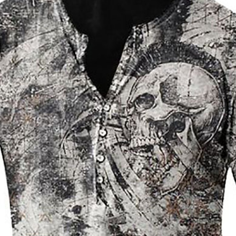 Men's Halloween Graphic Skull T Shirt Henley Shirt Tee Long Sleeve 3D Print Basic Classic Casual Street Casual Daily Spring &  Fall Navy Blue Blue Brown Gray Henley Henley T-Shirt2