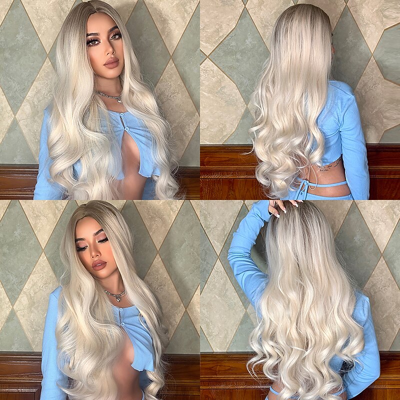 Synthetic Wig Wavy Middle Part Wig Long A24 Synthetic Hair Women's Soft Party Easy to Carry Blonde Pink Black barbiecore Wigs3