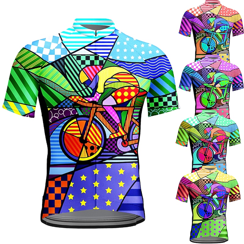 21Grams Men's Short Sleeve Cycling Jersey Summer Spandex Polyester Purple Sky Blue  Stars Bike Top Mountain Bike MTB Road Bike LGBT Cycling Breathable Quick Dry Moisture Wicking Sports Clothing