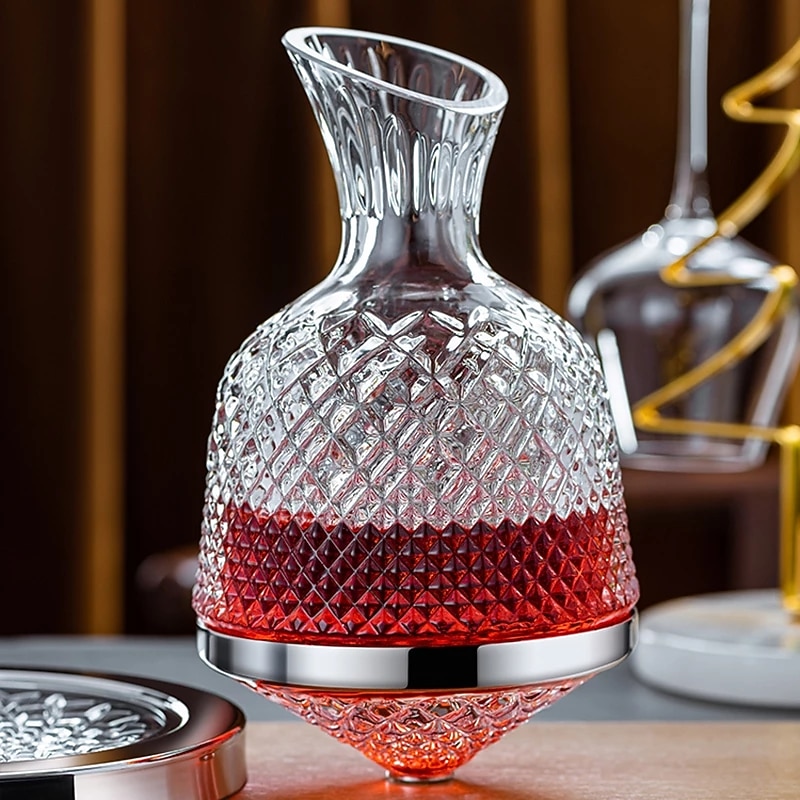 Luxury Rotating Wine Decanter Lead-Free Clear Crystal Glass Red Wine Aerator Decanter Set Elegant for Wine Lovers3