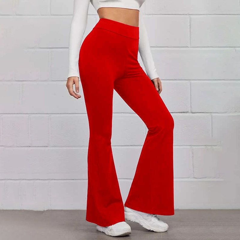 Women's Normal Bootcut Flare Flared Pants Fashion Full Length High Waist Plain Wide Leg Comfort Micro-elastic Casual Weekend Black Yellow Red Blue Summer Spring &  Fall Regular Fit4