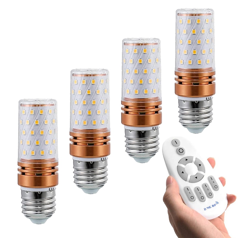 6W E14/E27 Electrodeless Remote Control Dimming LED Corn Bulb 400lm Super Bright Three-color Dimming LED Bulb Equivalent to 100W Halogen Bulbs, Suitable for Multiple Indoor Lighting Places 4/6pcs2