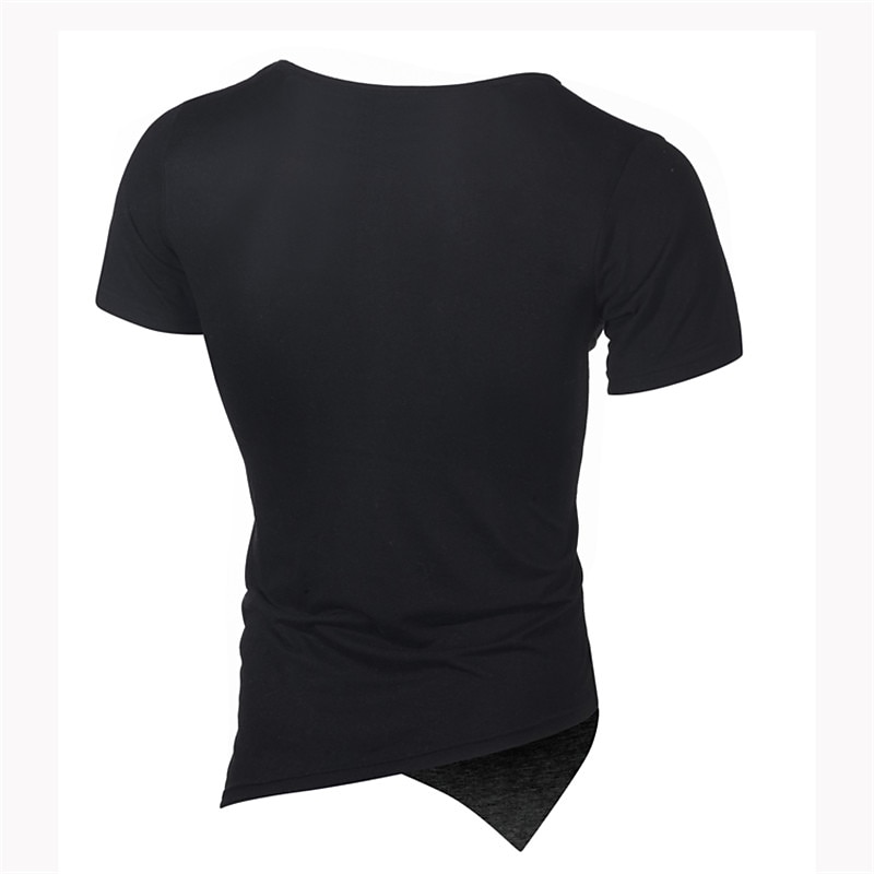 Men's Button T Shirt T Shirt Henley Shirt Short Sleeve Henley Summer Plain Sports Fashion Lightweight Asymmetric Button-Down Vacation Casual Holiday Black White Light Grey Top Tee for Men4