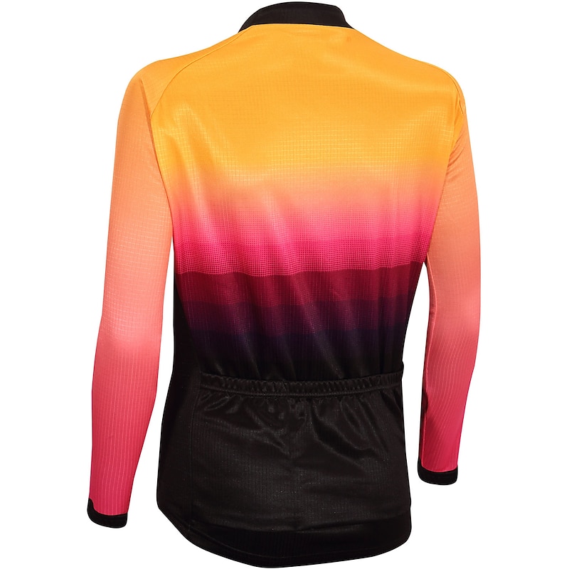 Women's Cycling Jersey Gradient Long Sleeve Bike Jersey Top with 3 Rear Pockets Mountain Bike MTB Road Bike Cycling Quick Dry Reflective Strips Back Pocket Moisture Wicking Sports Black Yellow Red4
