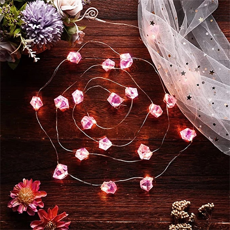 Fairy String Lights 2m/6.56FT Crystal Shape 20LEDs Copper Wire Lights Battery or USB Powered Christmas Wedding Party Home Garden Holiday Decoration2