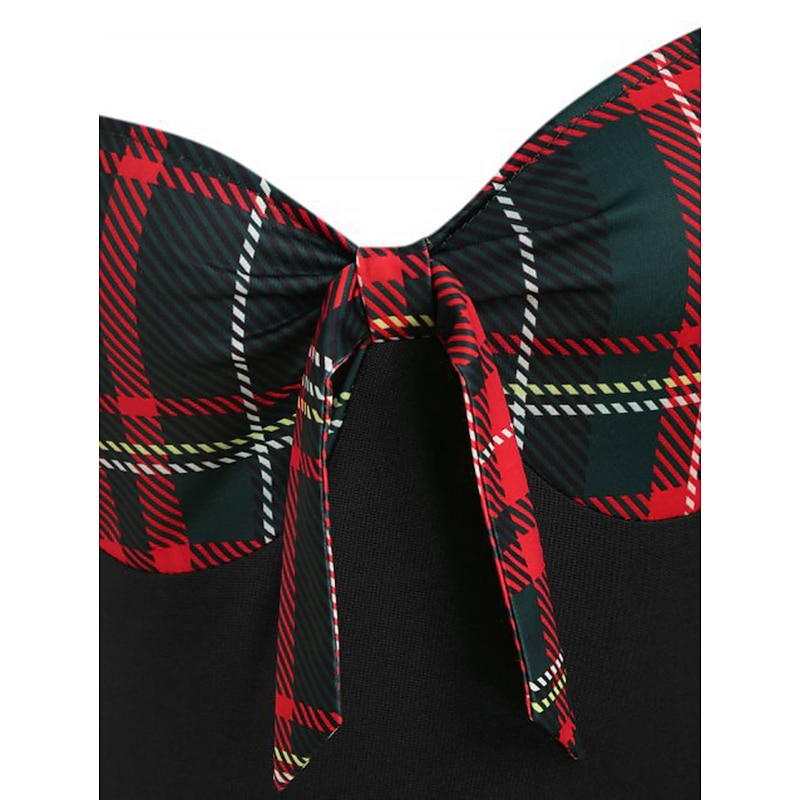 Retro Vintage 1950s Cocktail Dress Midi Swing Dress Flare Dress Christmas Party Dress Tartan Check Fancy Dress Women's Christmas Carnival Masquerade Event / Party Retro Theme Party Festival Adults'4