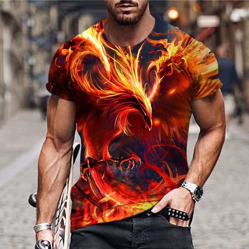 Men's Unisex Graphic Prints Flame Phoenix T Shirt Short Sleeve T shirt 3D Print Crew Neck Shirt Sports Designer Casual Outdoor Street Daily Red Summer Clothing Apparel S M L XL XXL 3XL 4XL