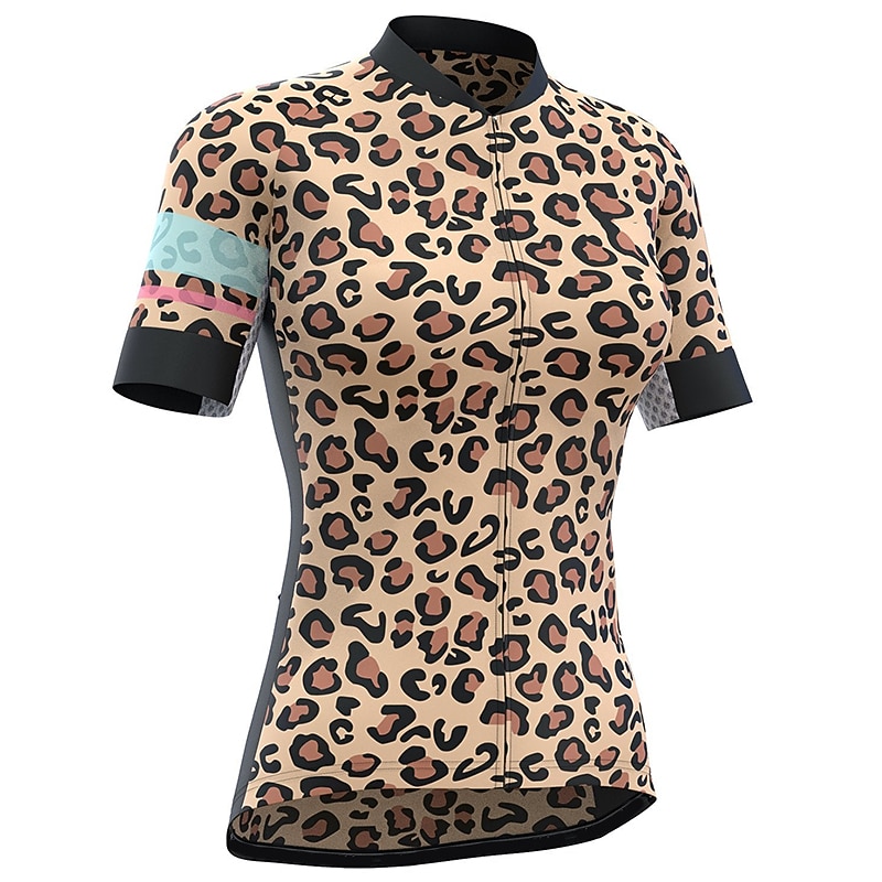 Women's Cycling Jersey Leopard Short Sleeve Bike Jersey Top with 3 Rear Pockets Mountain Bike MTB Road Bike Cycling Quick Dry Reflective Strips Back Pocket Moisture Wicking Sports Blue Brown Green4