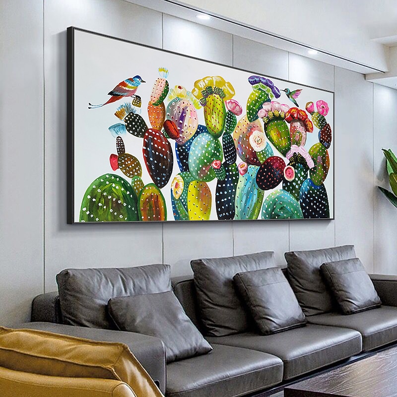 Mintura Handmade Oil Painting On Canvas Wall Art Decoration Modern Abstract Cactus Flowers Picture For Home Decor Rolled Frameless Unstretched Painting3