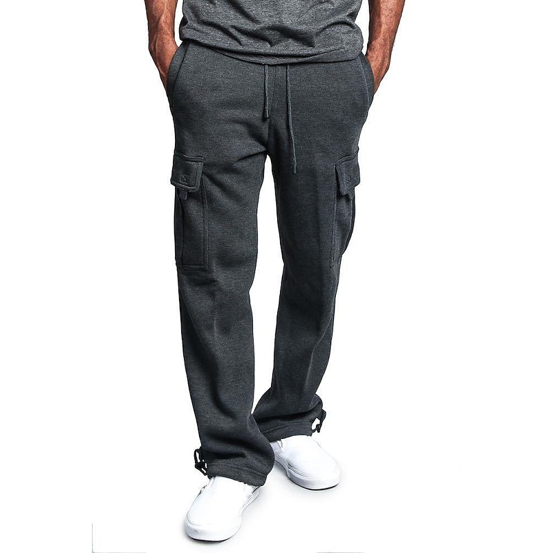 Men's Cargo Pants Sweatpants Joggers Trousers Cargo Sweatpants Wide Leg Solid Color Full Length Sports Outdoor Daily Classic Casual Loose Fit Black White2