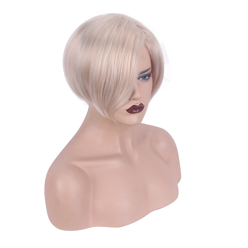 Heat Resistant Synthetic  Wig Straight Asymmetrical Wig Blonde Short Wigs Women's Fashionable Design Cool Exquisite Wigs For Daily Party3
