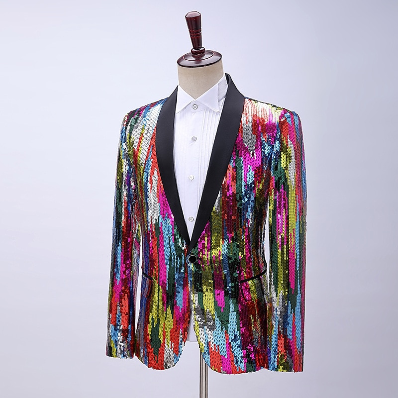 Disco 1980s Masquerade Tuxedo Suits & Blazers Disco Sequins Sequin Fancy Dress Men's Carnival Costume Event / Party Bachelorette Party Pride Parade Adults Coat3