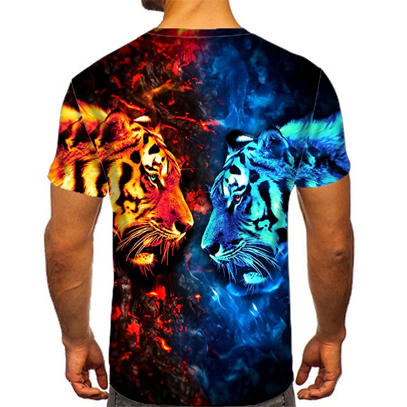 Men's Animal Tiger T Shirt Short Sleeve T shirt 3D Print Crew Neck Shirt Sports Fashion Sportswear Outdoor Vacation Street Blue Summer Spring Clothing Apparel S M L XL XXL XXXL2