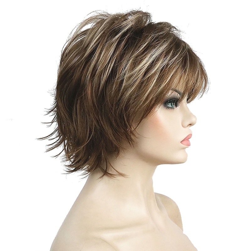 Karen Wig Short Layer Long Hair Fully Synthetic Wig 12TT26 Brown Highlights
