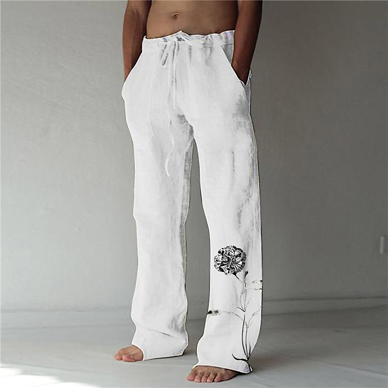 Men's Graphic Graphic Prints Trousers Summer Pants Beach Pants Mid Waist Fashion Streetwear Designer Casual Daily For Vacation Elastic Drawstring Design Front Pocket Straight Leg Spring &  Fall 3D2