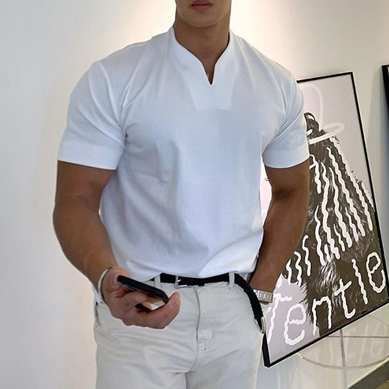 Men's T Shirt Short Sleeve V Neck Summer Plain Sports Fashion Lightweight Classic Style Vacation Casual Holiday Black White Pink Top Tee for Men