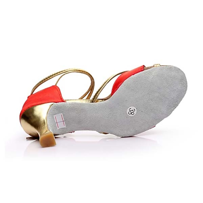 Women's Black and Gold Strappy Soft Suede Sole Latin Dance Shoes, Elegant Moderate High Heel for Latin & Ballroom Dance2