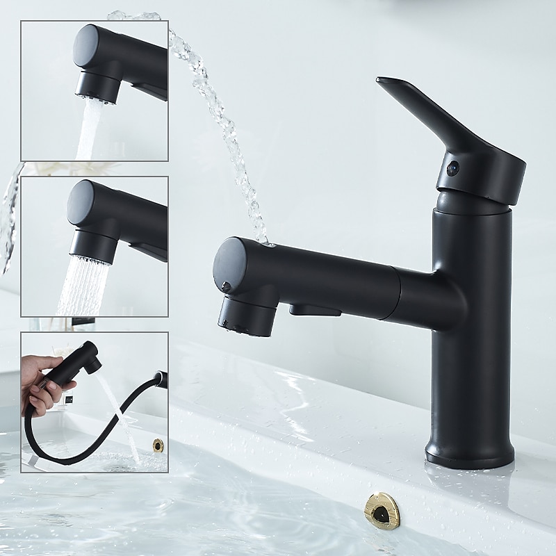 Bathroom Sink Faucet Pull out / Pullout Spray Electroplated / Painted Finishes Centerset Single Handle One HoleBath Taps2