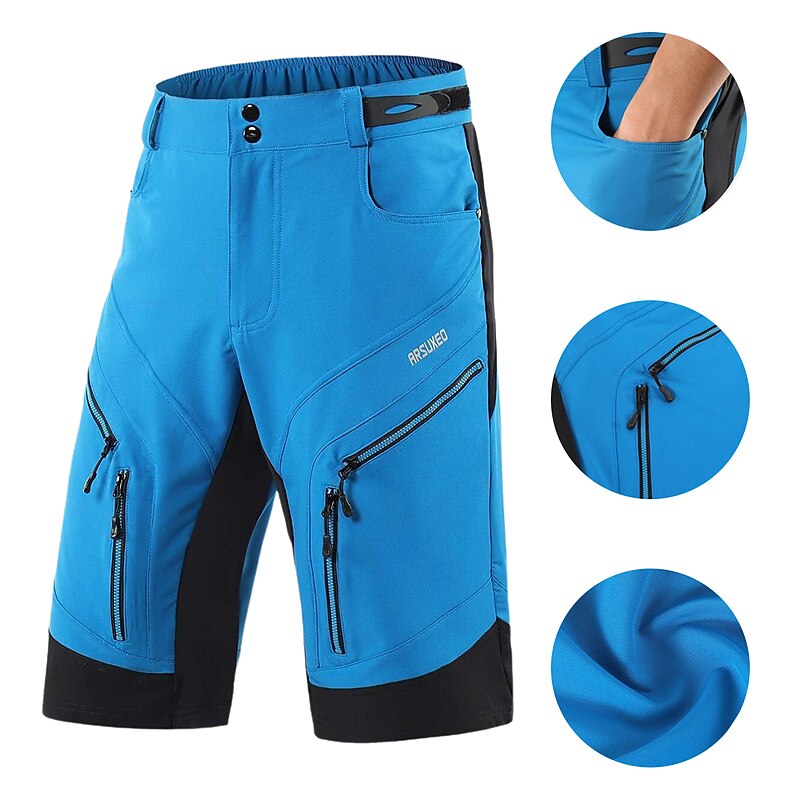 Arsuxeo Men's Solid Color Pocket Cycling MTB Shorts Bike Shorts Bike Shorts Pants Relaxed Fit Mountain Bike MTB Road Bike Cycling Sports Quick Dry Waterproof Zipper Wearable Comfortable Black Army