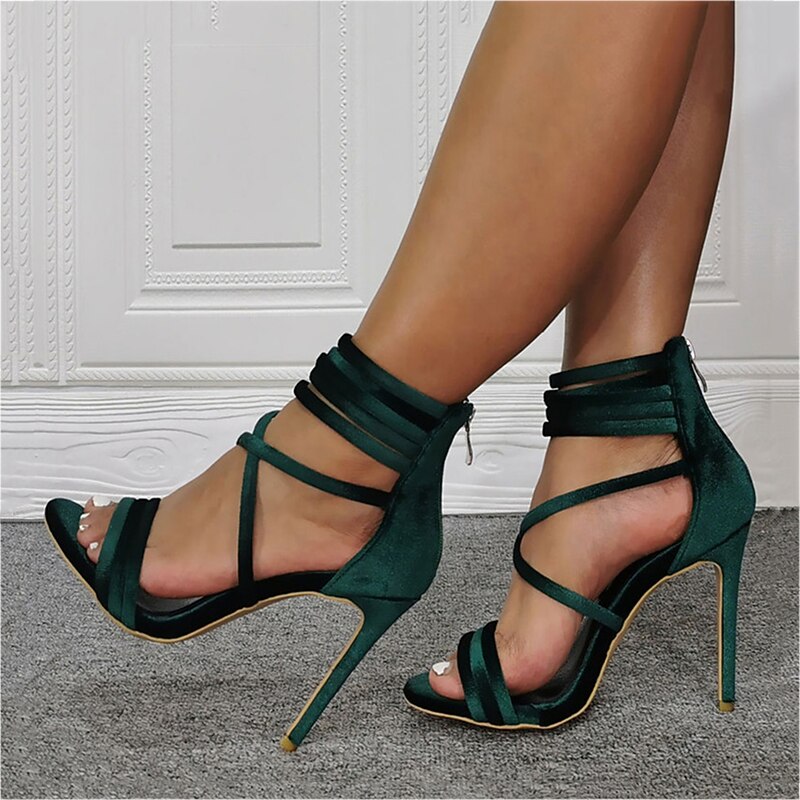 Women's Green Satin Stiletto Heel Sandals – Strappy Open-Toe High Heels for Party, Wedding & Evening4