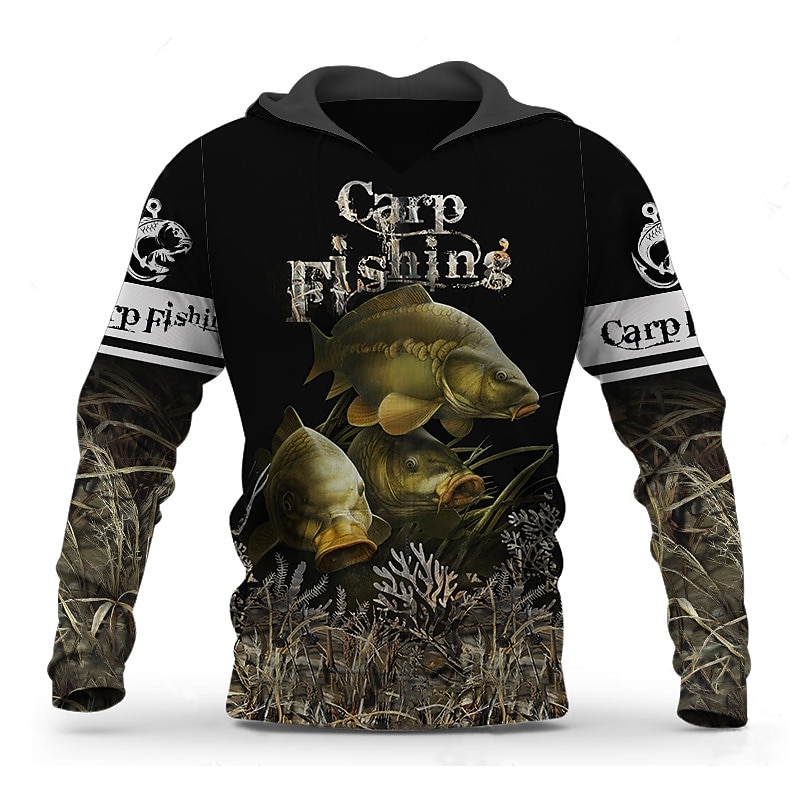 Men's Graphic Animal Fish Hoodie Hoodies Sweatshirt Streetwear Designer Long Sleeve Hooded Sports & Outdoor Daily Light Khaki. Black Print Spring &  Fall Designer2