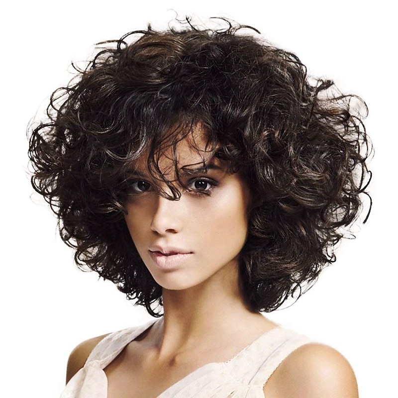 Short Curly Afro Wigs for Black Women Kinky Curly Hair Wig Natural Fashion Synthetic Full Wig for African American Women for Daily Party with Wig Net