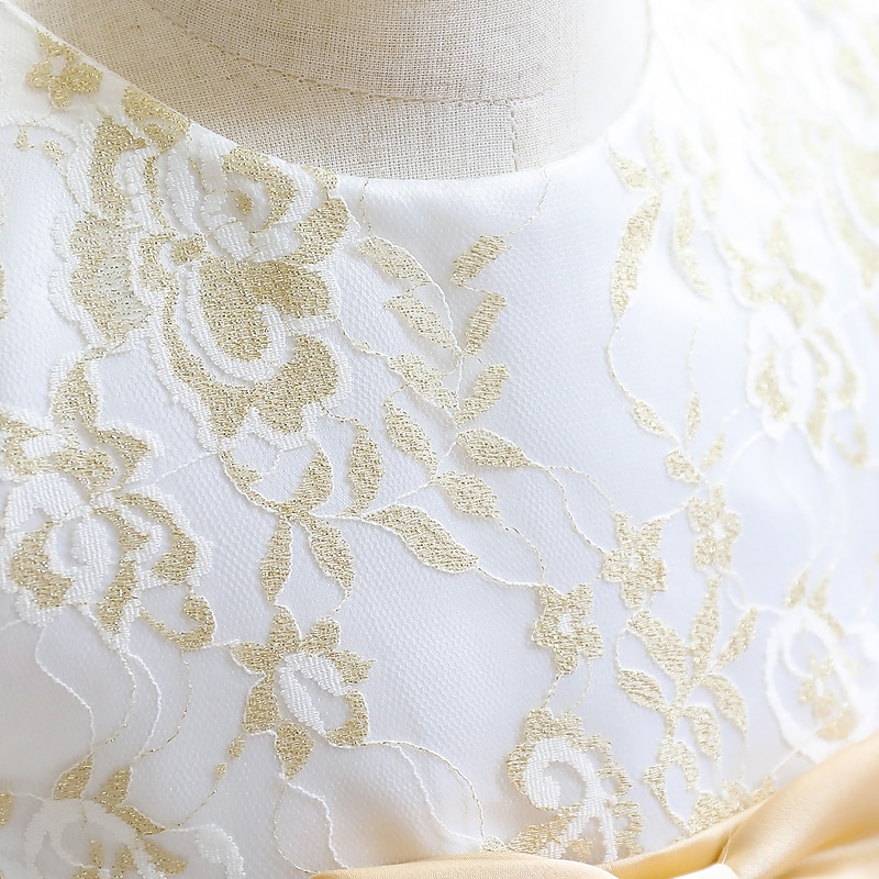 Toddler Girls' Dress Flower Sleeveless Performance Party Mesh Cute Polyester Knee-length Tulle Dress Summer Spring 0-3 Years Gold2