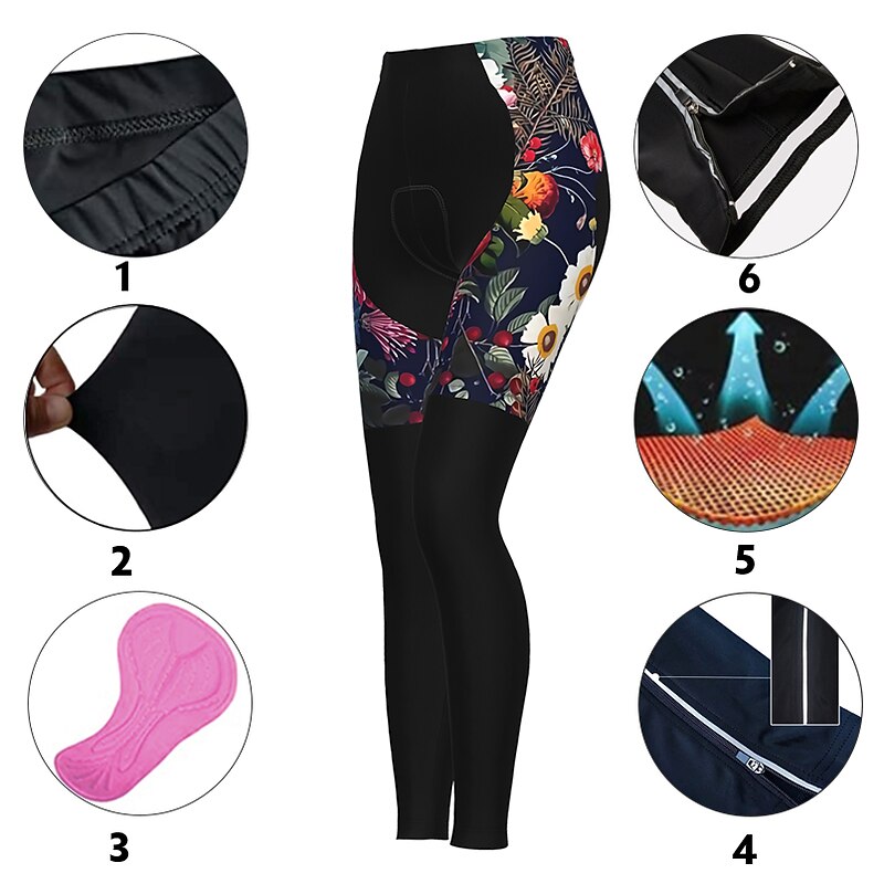 Women's Graphic Patterned Floral Botanical Ugly Christmas Cycling Tights Bike Pants Tights Mountain Bike MTB Road Bike Cycling Sports Thermal Warm 3D Pad Quick Dry Reflective Strips Black Red 16