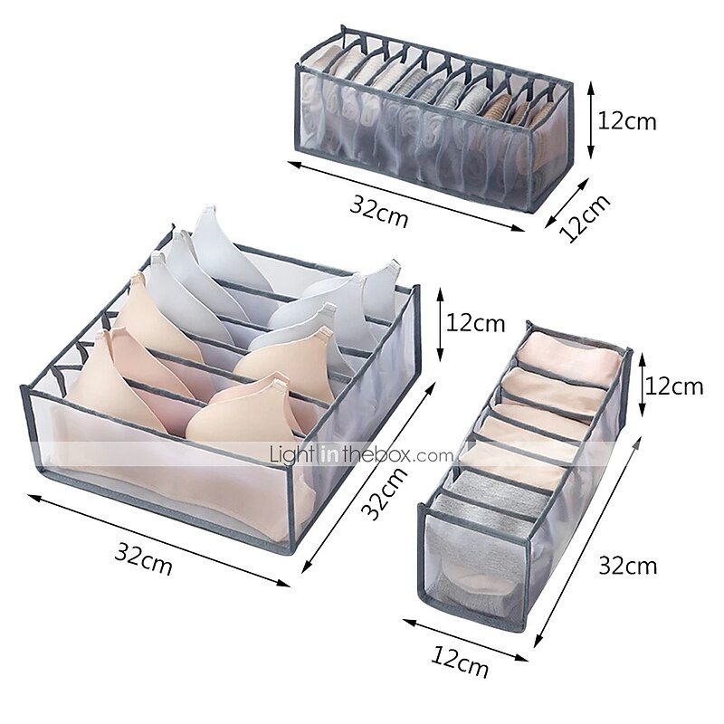 3PCS/Set Foldable Storage Box Socks Magic Mesh Transparent Plaid Fabric Artist Home Bra Underwear Finishing Box3