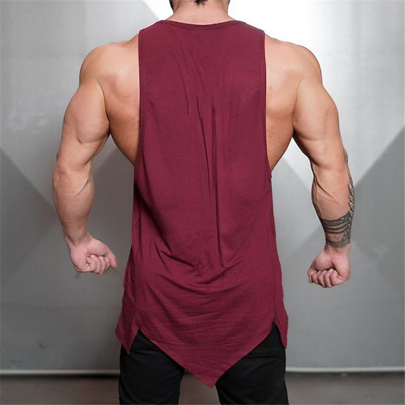 Men's Tank Top Vest Top Undershirt Sleeveless U Neck Summer Plain Stylish Muscle Workout Irregular Hem Vacation Sport Daily Black White Red Top Tee for Men4