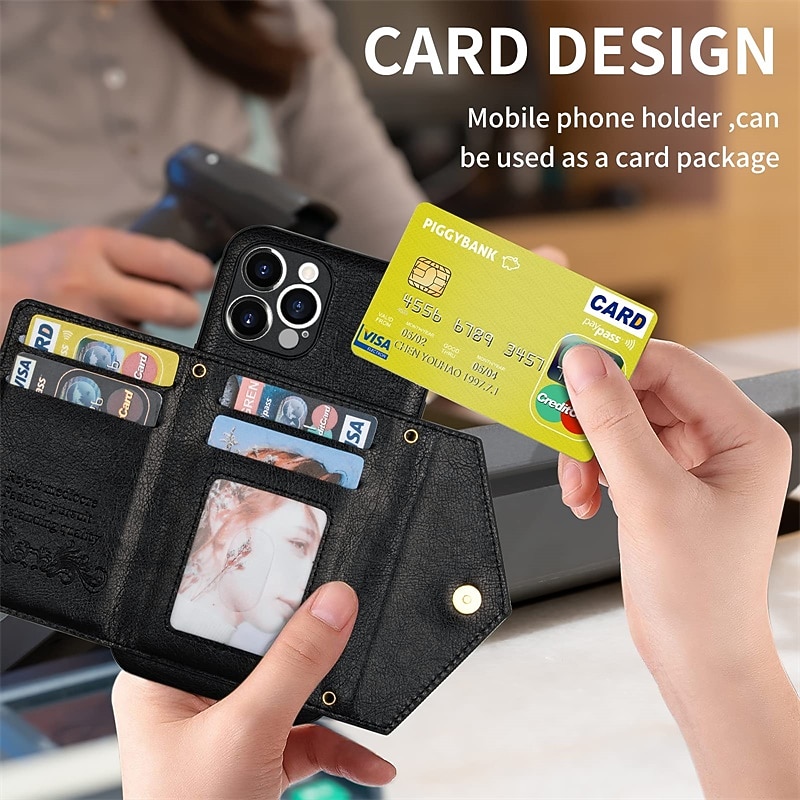 Phone Case For iPhone 17 Pro Max 17 Air 16 15 14 Pro Max Plus 16e 13 12 11 Pro Max Mini Wallet Case with Lanyard Card Slot Shockproof Solid Color PU Leather4