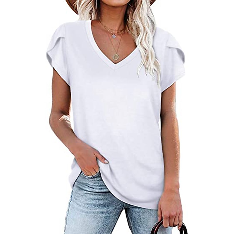 T shirt Tee Women's Solid Color Daily Going out Basic V Neck S3