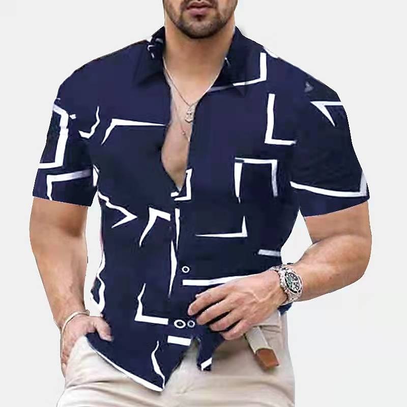 Men's Geometric Geometric Pattern Geometry Shirt Button Up Shirt Short Sleeve Fashion Streetwear Designer Work Daily Holiday Summer Spring Classic Collar Print Black White Red Navy Blue Brown3