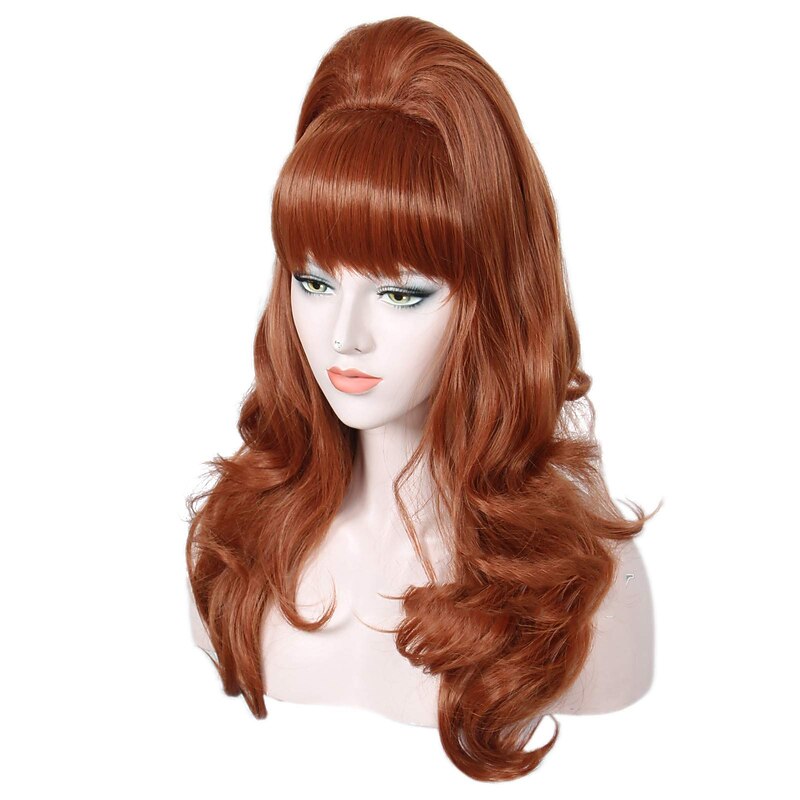 Long Wavy Red Copper Wig Large Honeycomb Wig for 50s 80s Clothing Halloween Wigs4