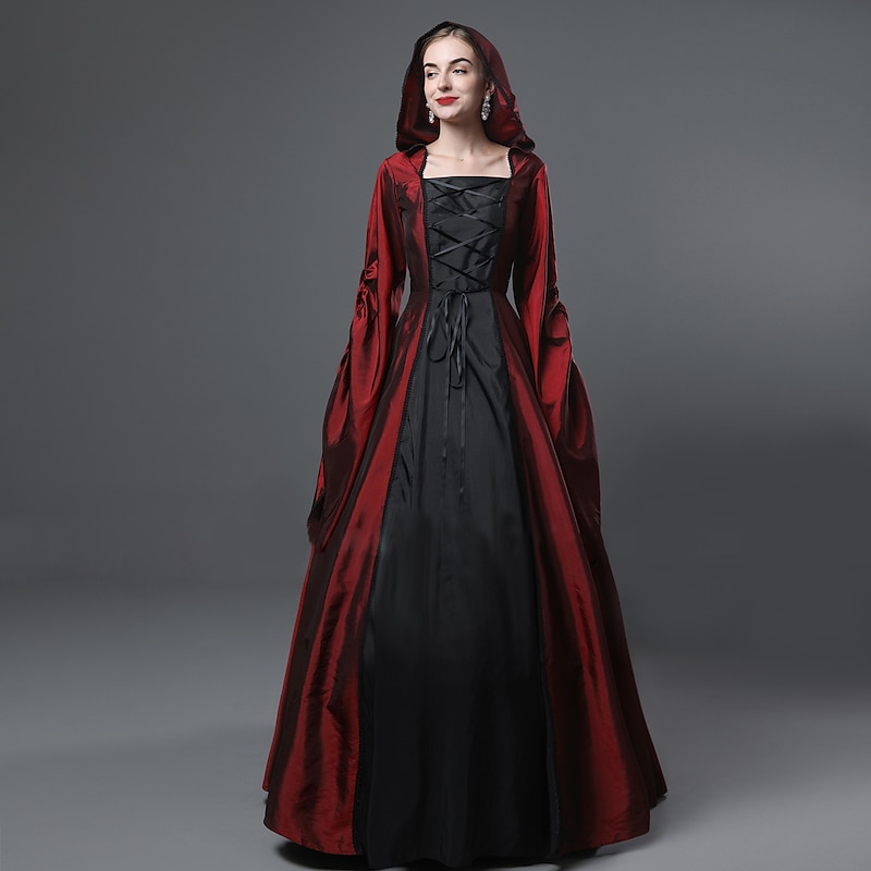 Gothic Medieval Ball Gown Floor Length Dress Prom Dress Juliet Sleeve Witch Witches Plus Size Tassel Fringe Ball Gown Square Neck Fancy Dress Women's All Celtic Royal Walpurgis Night Halloween